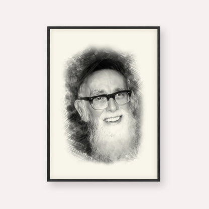 Rav Shlomo Zalman Auberach – Black & White – Black Frame Vertical | Jewish Wall Art, Gedolim Pictures