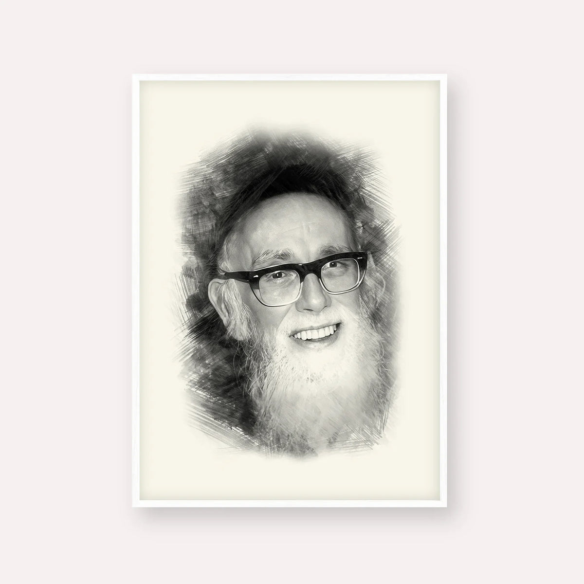 Rav Shlomo Zalman Auberach – Black & White – White Frame Vertical | Jewish Wall Art, Gedolim Pictures
