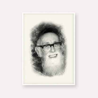 Rav Shlomo Zalman Auberach – Black & White – White Frame Vertical | Jewish Wall Art, Gedolim Pictures
