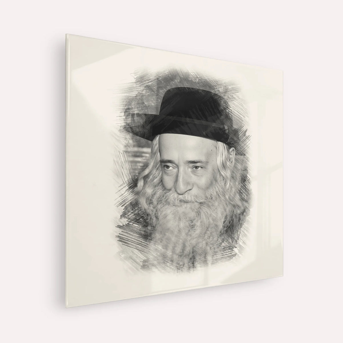 Rav Yekusiel Yehudah Halberstam - The Klausenburger Rebbe – Black & White – Acrylic Glass Square | Jewish Wall Art, Gedolim Pictures