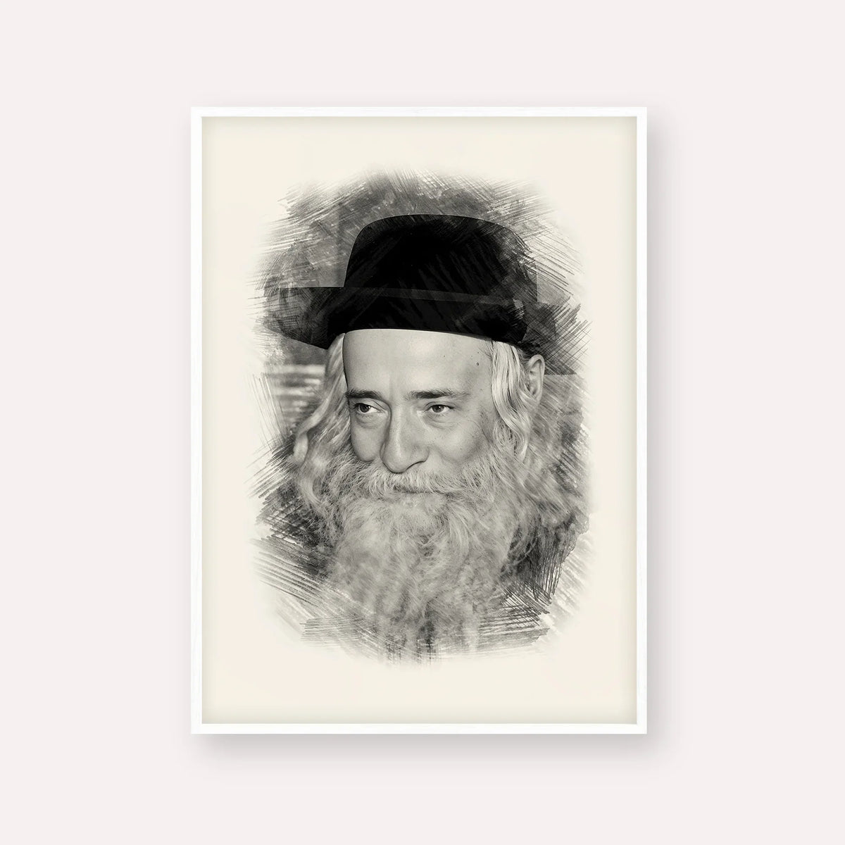 Rav Yekusiel Yehudah Halberstam - The Klausenburger Rebbe – Black & White – White Frame Vertical | Jewish Wall Art, Gedolim Pictures