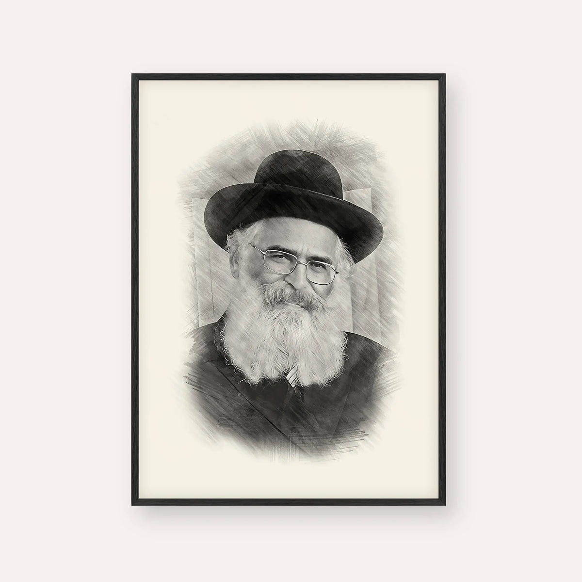 Rav Yoram Abergel – Black & White – Black Frame Vertical | Jewish Wall Art, Gedolim Pictures
