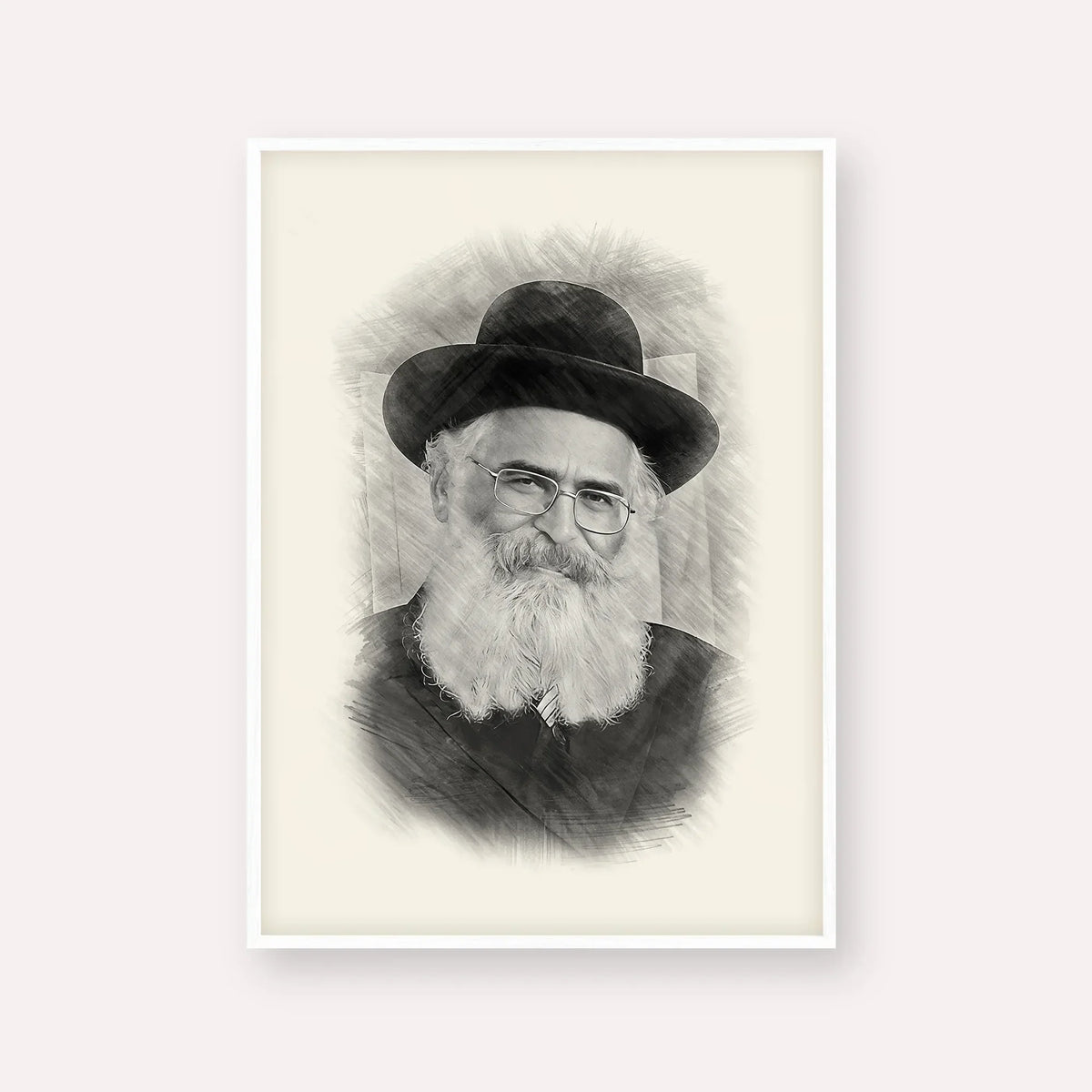 Rav Yoram Abergel – Black & White – White Frame Vertical | Jewish Wall Art, Gedolim Pictures