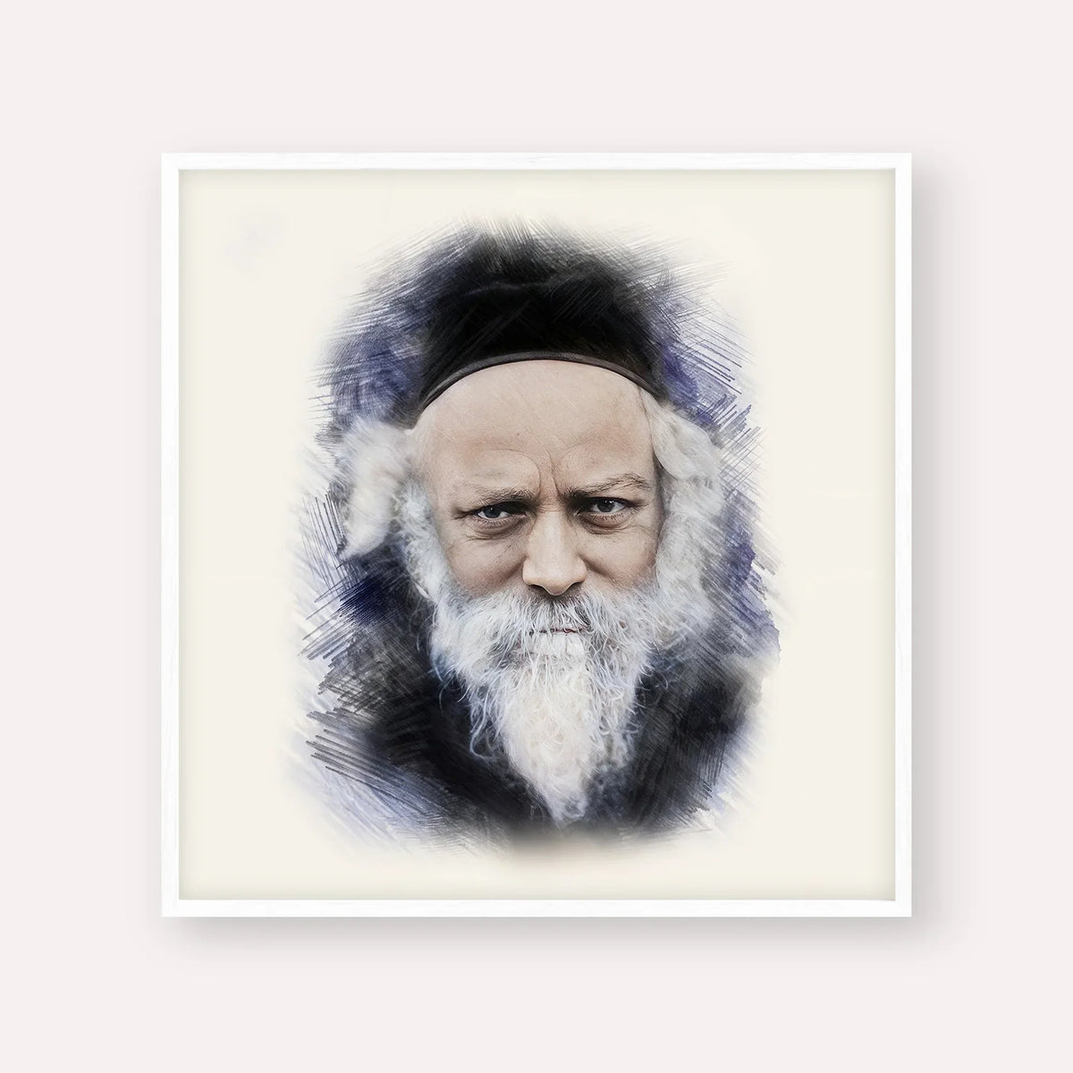Reb Boruch Ber – White Frame Square | Jewish Wall Art, Gedolim Pictures
