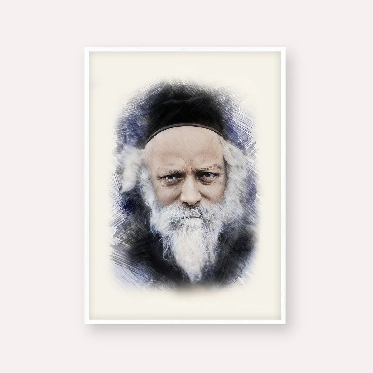 Reb Boruch Ber – White Frame Vertical | Jewish Wall Art, Gedolim Pictures