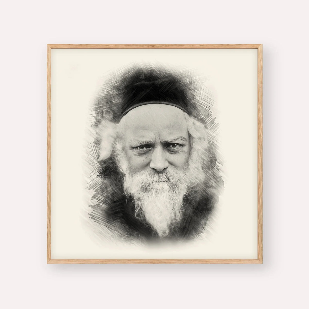 Reb Boruch Ber – Black & White – Wood Frame Square | Jewish Wall Art, Gedolim Pictures