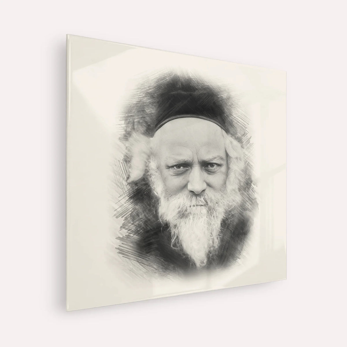 Reb Boruch Ber – Black & White – Acrylic Glass Square | Jewish Wall Art, Gedolim Pictures