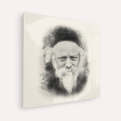 Reb Boruch Ber – Black & White – Acrylic Glass Square | Jewish Wall Art, Gedolim Pictures