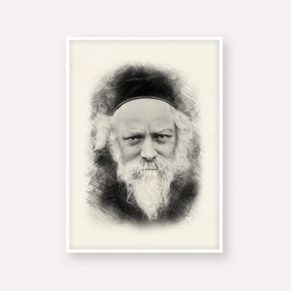Reb Boruch Ber – Black & White – White Frame Vertical | Jewish Wall Art, Gedolim Pictures