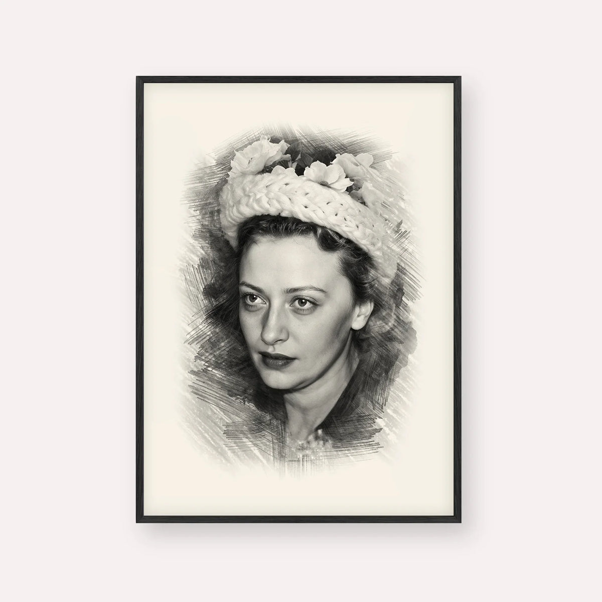 Rebbetzin Chaya Mushka Schneerson – Black & White – Black Frame Vertical | Jewish Wall Art, Gedolim Pictures