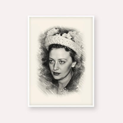 Rebbetzin Chaya Mushka Schneerson – Black & White – White Frame Vertical | Jewish Wall Art, Gedolim Pictures