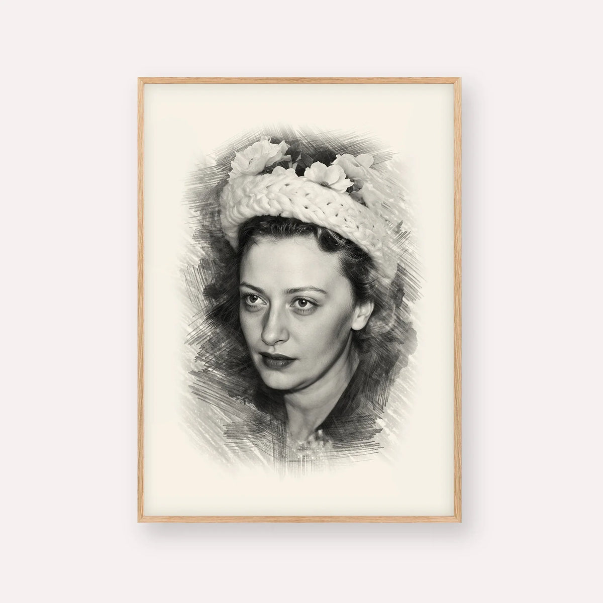 Rebbetzin Chaya Mushka Schneerson – Black & White – Wood Frame Vertical | Jewish Wall Art, Gedolim Pictures