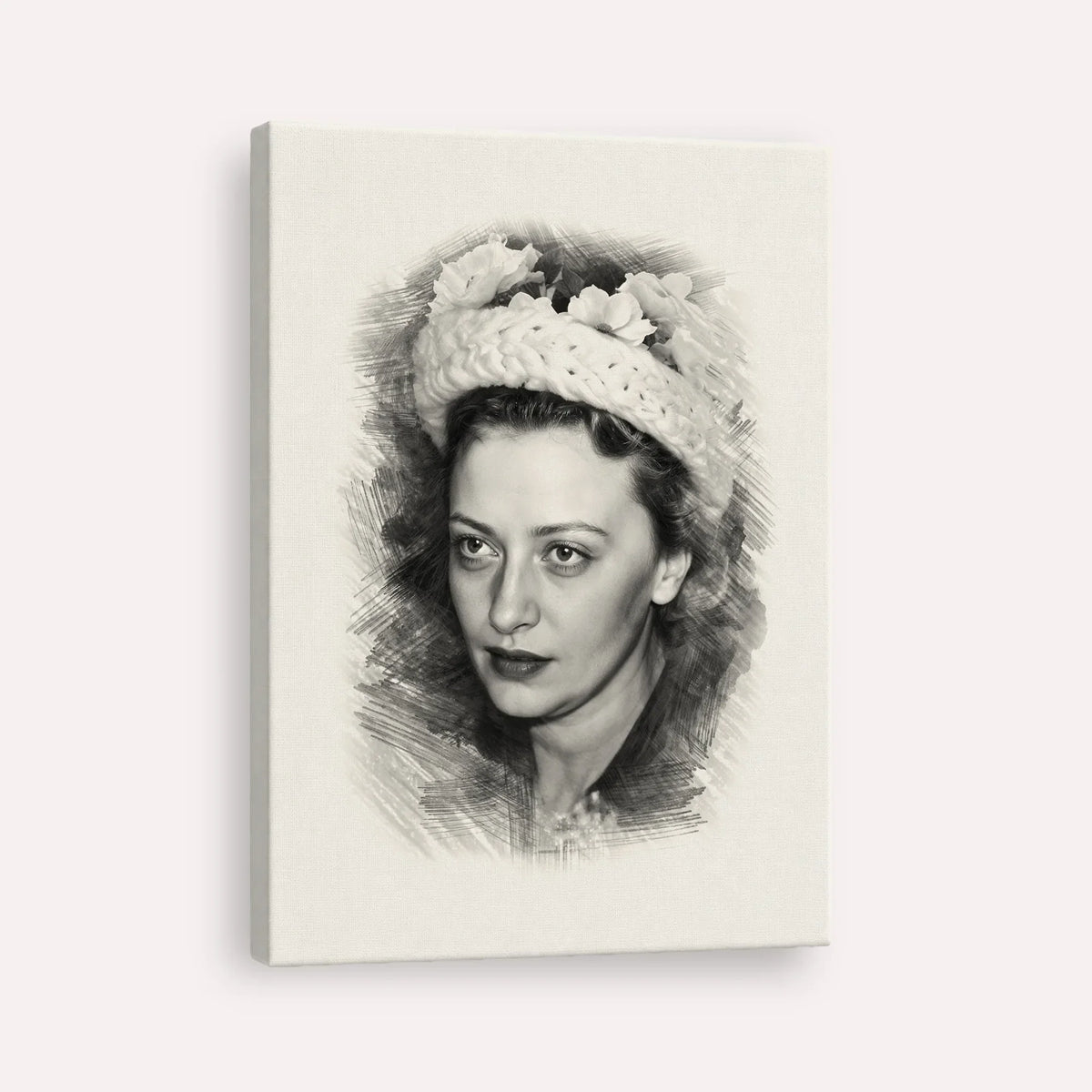 Rebbetzin Chaya Mushka Schneerson – Black & White – Canvas Vertical | Jewish Wall Art, Gedolim Pictures