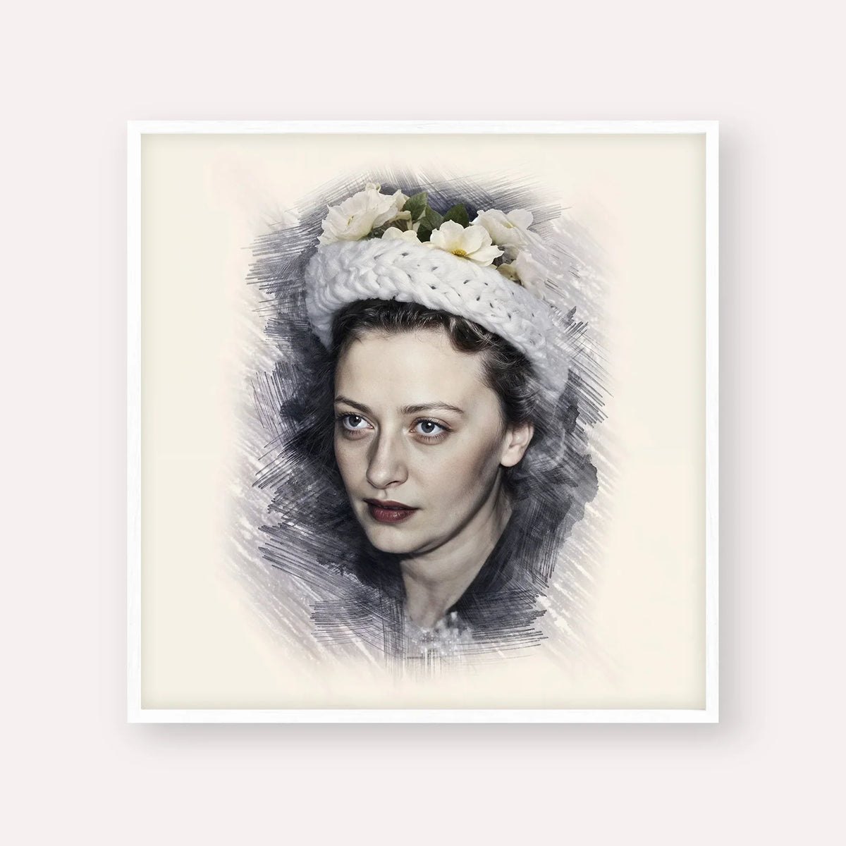 Rebbetzin Chaya Mushka Schneerson – White Frame Square | Jewish Wall Art, Gedolim Pictures