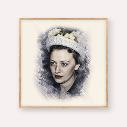 Rebbetzin Chaya Mushka Schneerson – Wood Frame Square | Jewish Wall Art, Gedolim Pictures