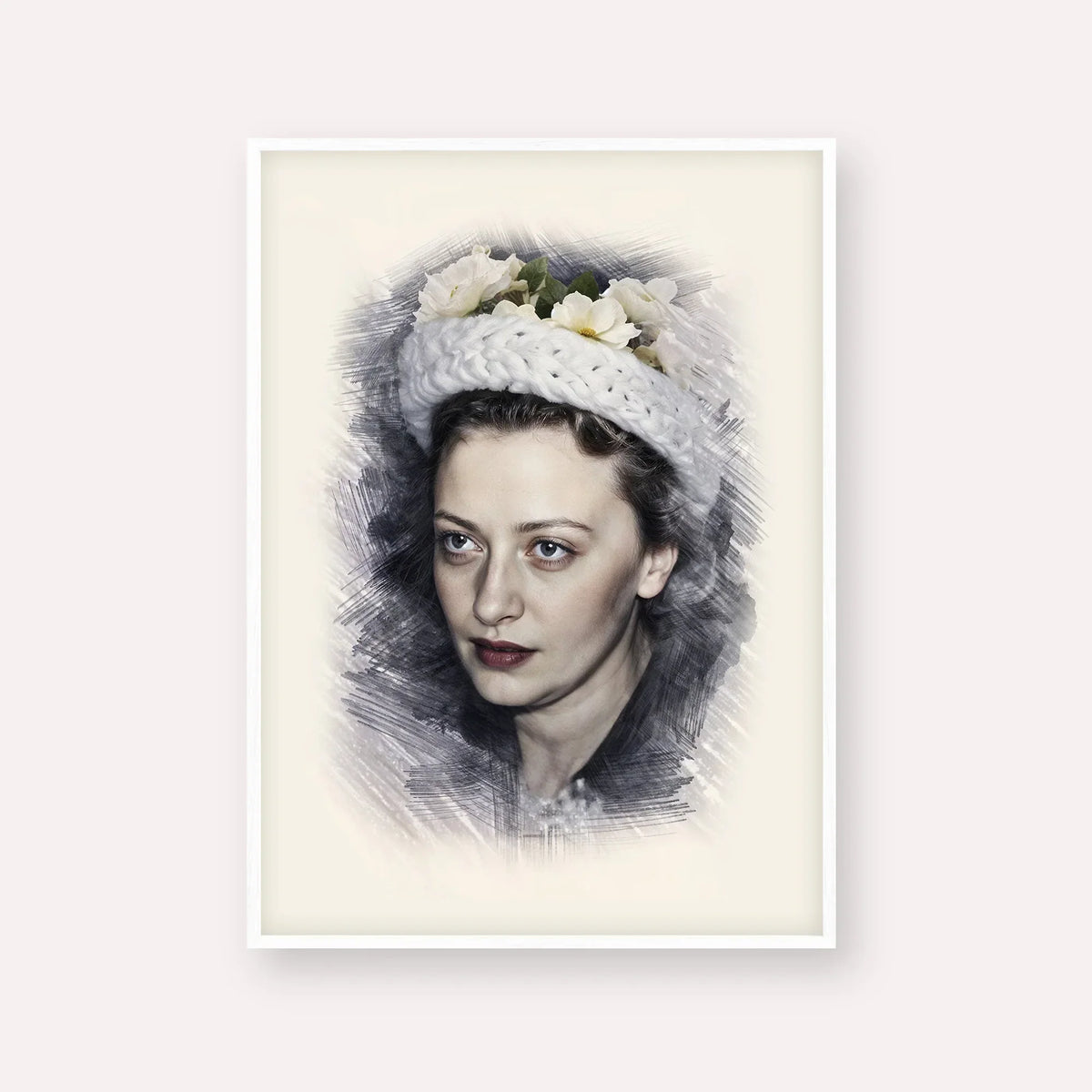 Rebbetzin Chaya Mushka Schneerson – White Frame Vertical | Jewish Wall Art, Gedolim Pictures
