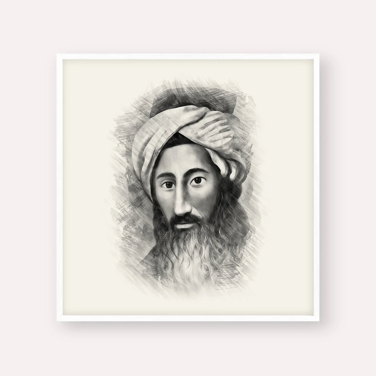 The Chida – Black & White – White Frame Square | Jewish Wall Art, Gedolim Pictures