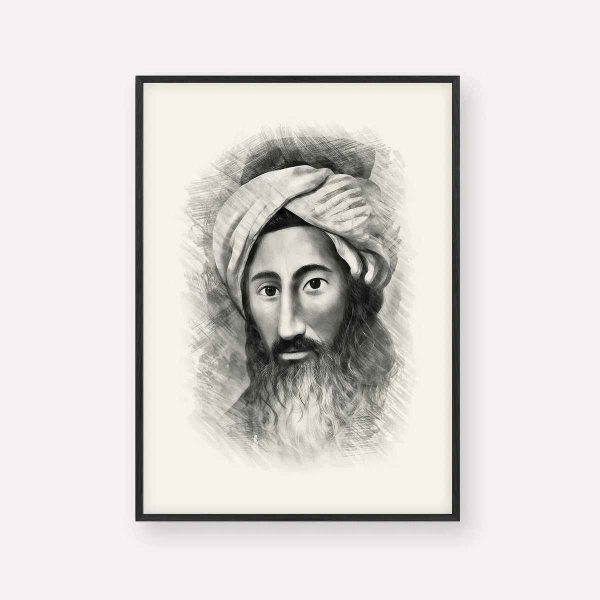 The Chida – Black & White – Black Frame Vertical | Jewish Wall Art, Gedolim Pictures