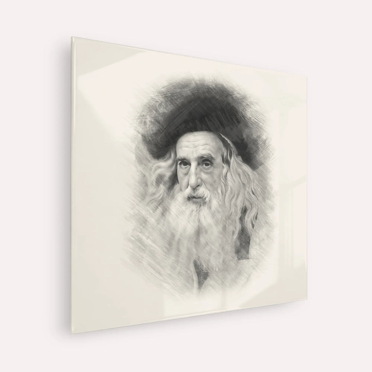 The Ribnitzer – Black & White – Acrylic Glass Square | Jewish Wall Art, Gedolim Pictures