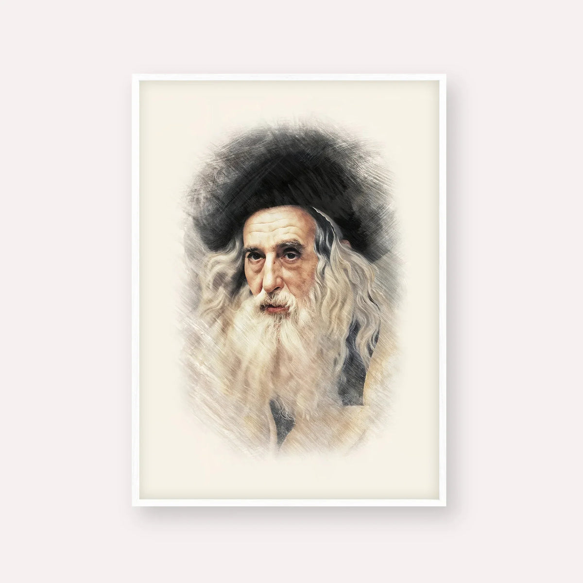 The Ribnitzer – White Frame Vertical | Jewish Wall Art, Gedolim Pictures
