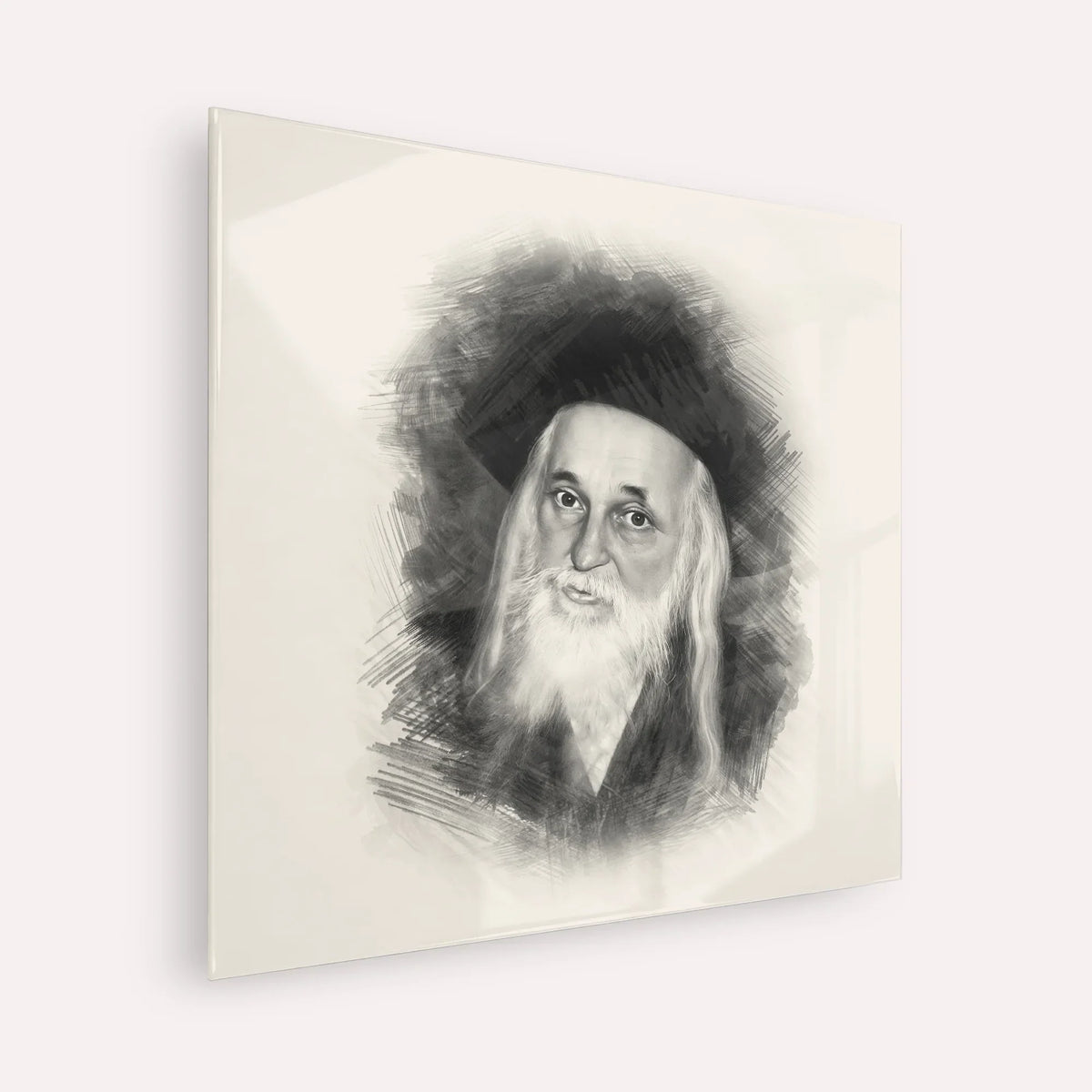 The Satmar Rebbe (Rabbi Yoel Teitelbaum) – Black & White – Acrylic Glass Square | Jewish Wall Art, Gedolim Pictures