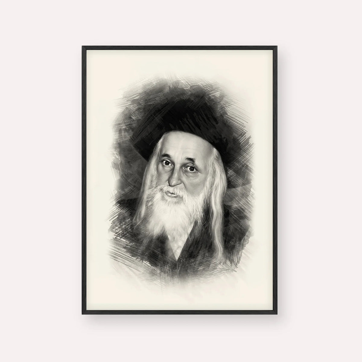 The Satmar Rebbe (Rabbi Yoel Teitelbaum) – Black & White – Black Frame Vertical | Jewish Wall Art, Gedolim Pictures