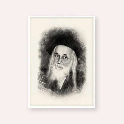 The Satmar Rebbe (Rabbi Yoel Teitelbaum) – Black & White – White Frame Vertical | Jewish Wall Art, Gedolim Pictures