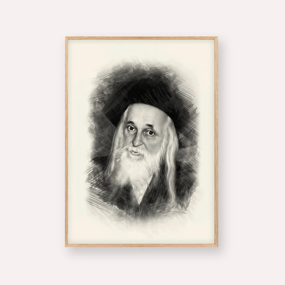 The Satmar Rebbe (Rabbi Yoel Teitelbaum) – Black & White – Wood Frame Vertical | Jewish Wall Art, Gedolim Pictures