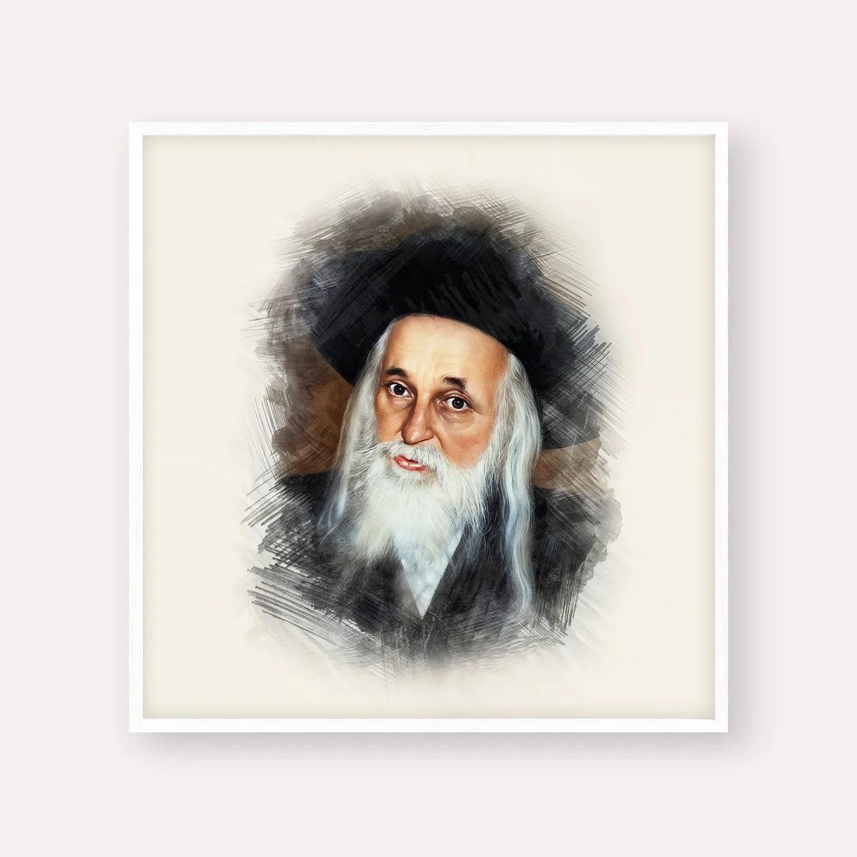 The Satmar Rebbe (Rabbi Yoel Teitelbaum) – White Frame Square | Jewish Wall Art, Gedolim Pictures