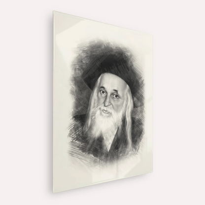 The Satmar Rebbe (Rabbi Yoel Teitelbaum) – Black & White – Acrylic Glass Vertical | Jewish Wall Art, Gedolim Pictures