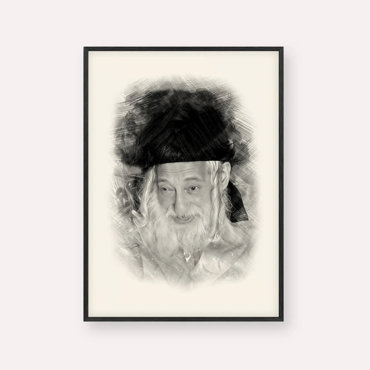 The Skulener Rebbe - Rabbi Yisroel Avrohom Portugal – Black & White – Black Frame Vertical | Jewish Wall Art, Gedolim Pictures