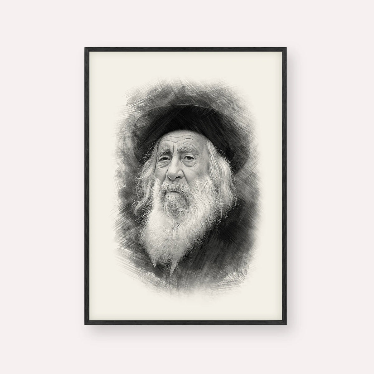 The Steipler – Black & White – Black Frame Vertical | Jewish Wall Art, Gedolim Pictures