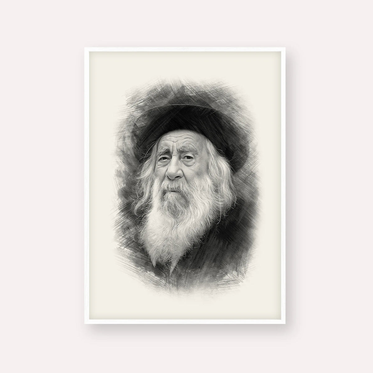 The Steipler – Black & White – White Frame Vertical | Jewish Wall Art, Gedolim Pictures