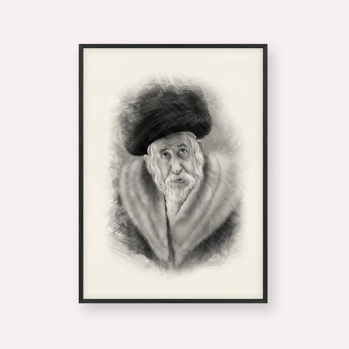 The Tosher Rebbe – Black & White – Black Frame Vertical | Jewish Wall Art, Gedolim Pictures