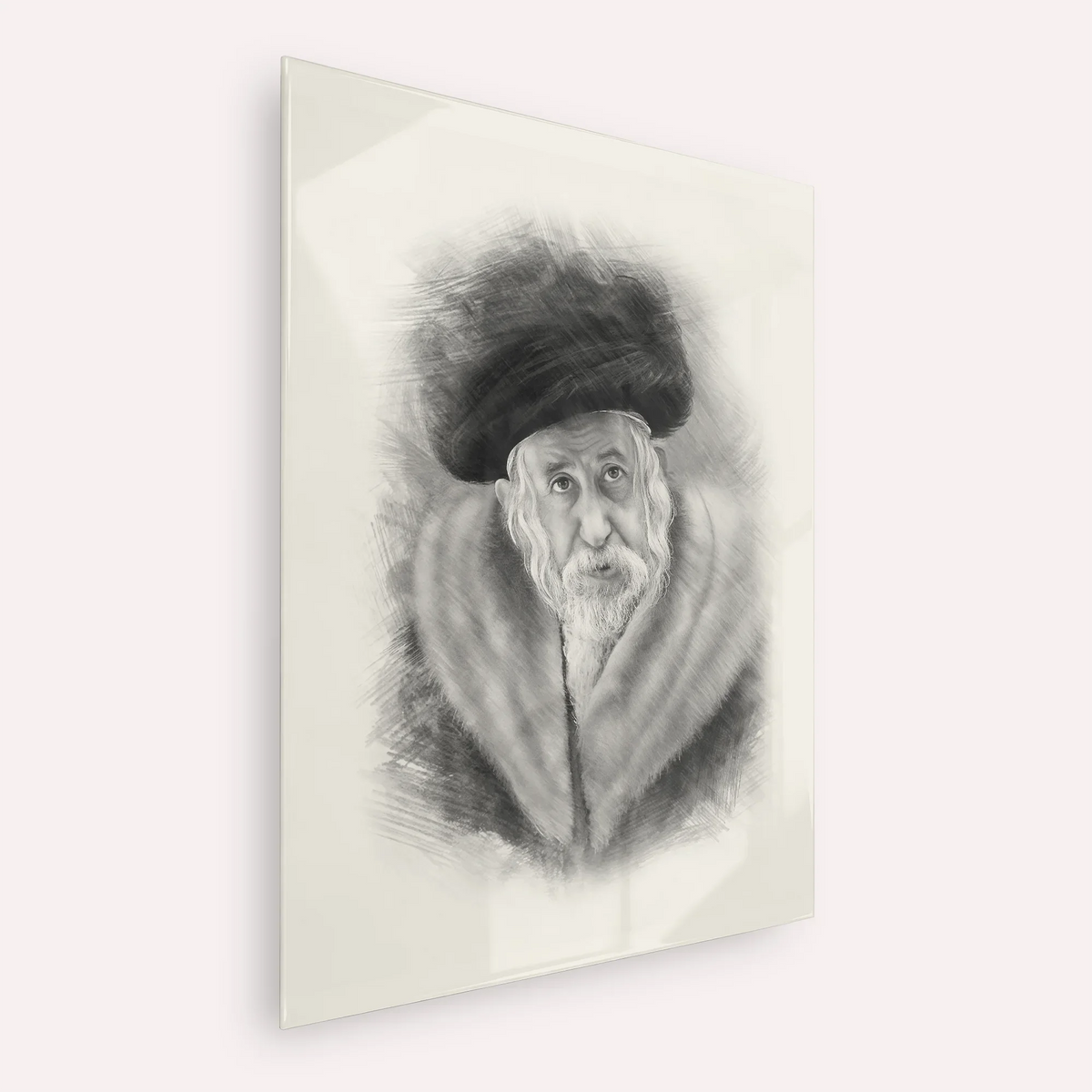 The Tosher Rebbe – Black & White – Acrylic Glass Vertical | Jewish Wall Art, Gedolim Pictures