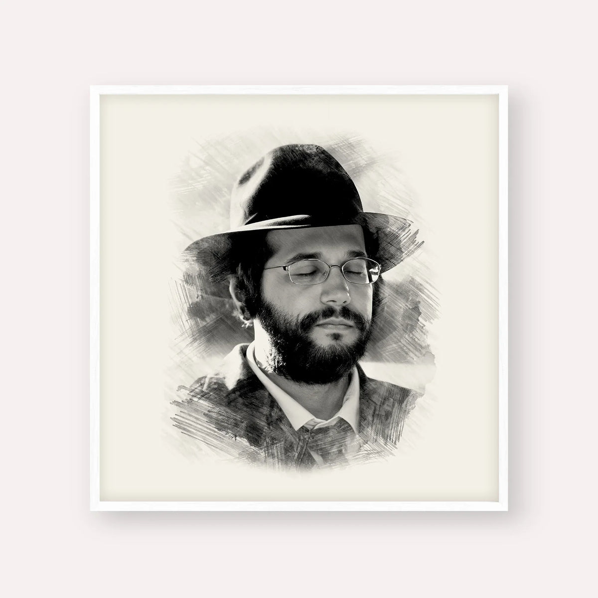 The Yanuka - Rabbi Shlomo Yehuda – White Frame Square | Jewish Wall Art, Gedolim Pictures