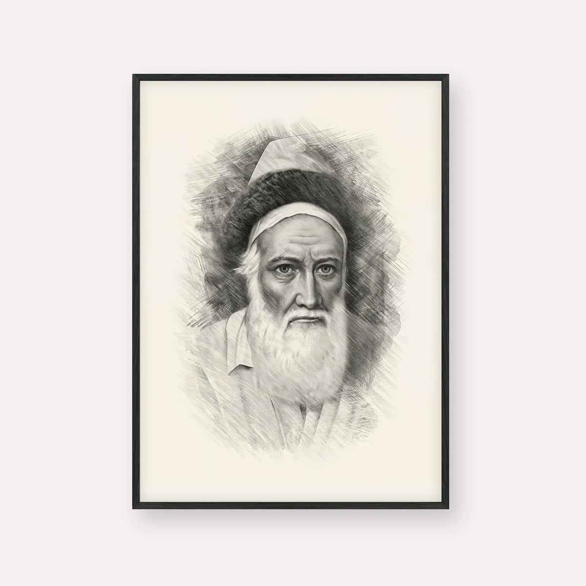 Tzemach Tzedek – Black & White – Black Frame Vertical | Jewish Wall Art, Gedolim Pictures