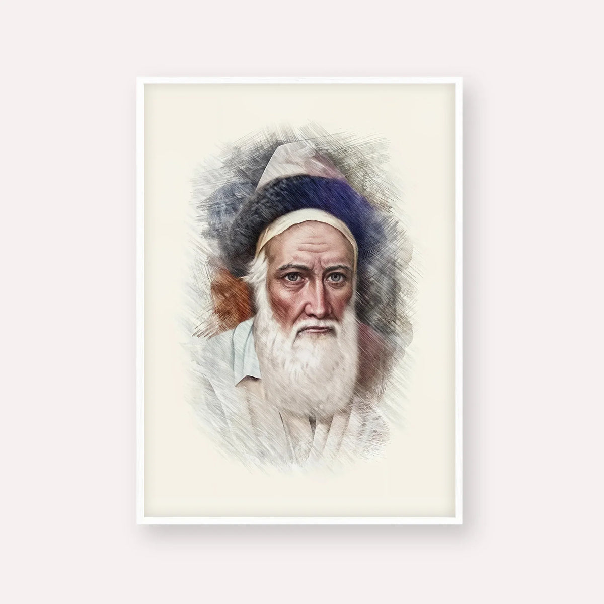 Tzemach Tzedek – White Frame Vertical | Jewish Wall Art, Gedolim Pictures