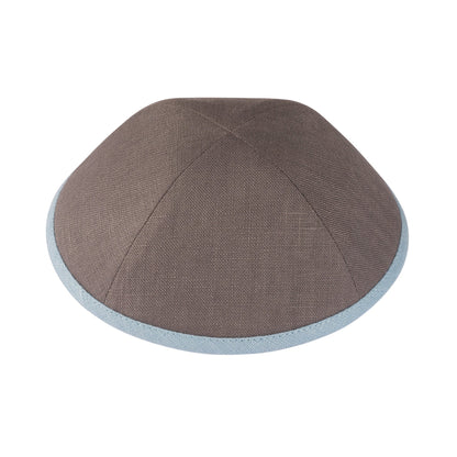 iKippah Gray Linen W/ Light Blue Rim