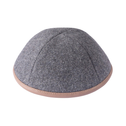 iKippah Gray Wool W/ Tan Leather Rim