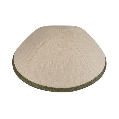 iKippah Beige Linen W/ Olive Linen Rim