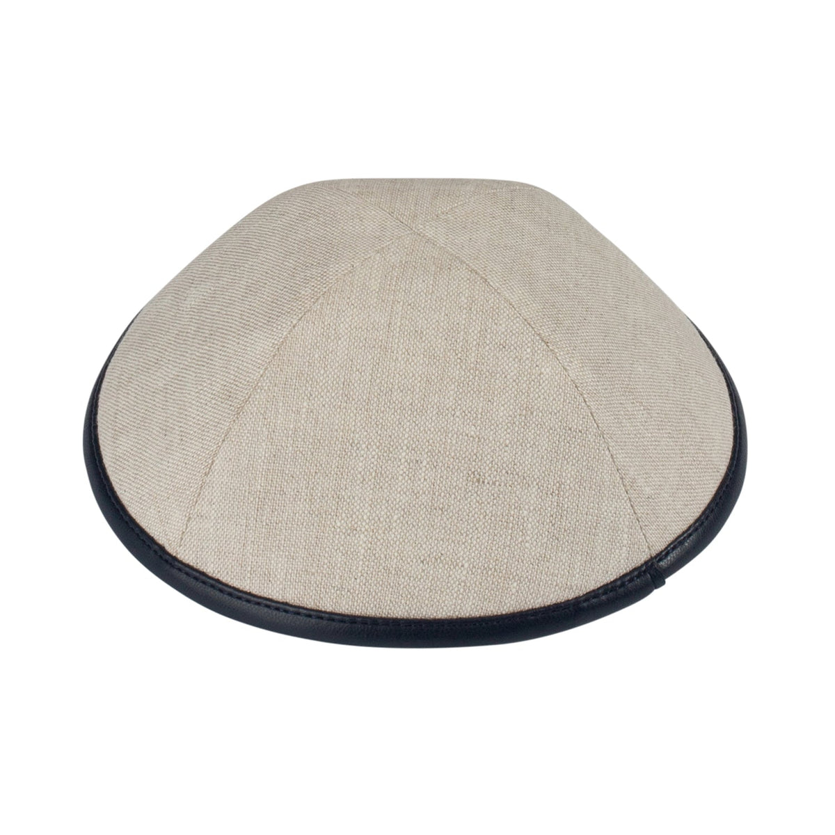 iKippah Tan Linen W/ Navy Leather Rim