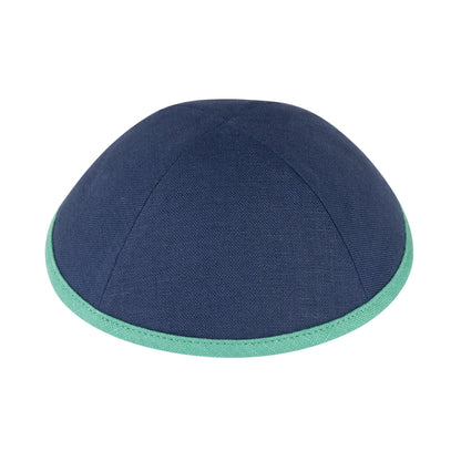 iKippah Navy Linen W/ Bright Green Rim