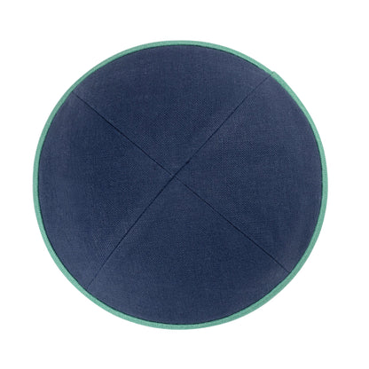 iKippah Navy Linen W/ Bright Green Rim
