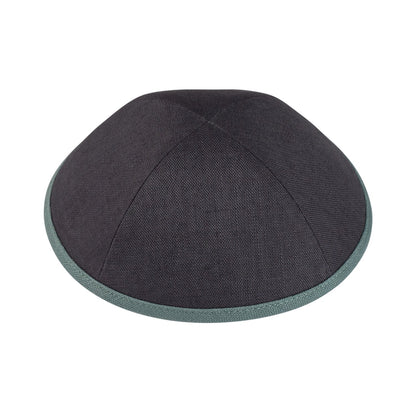 iKippah Slate Linen With Sea Green Rim