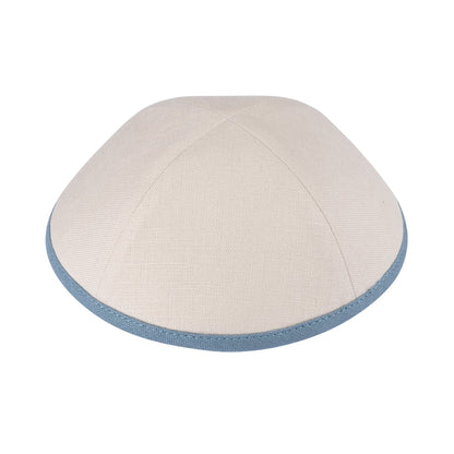 iKippah Mid Beige Linen W/ Blue Gray Rim