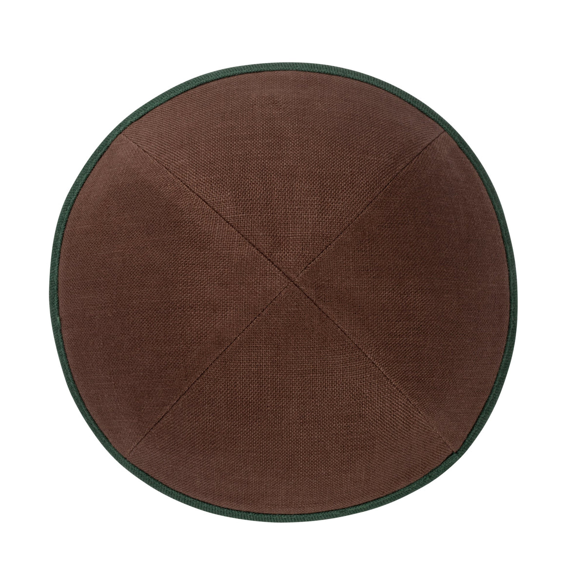 iKippah Brown Linen W/ Green Rim