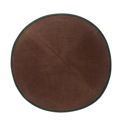 iKippah Brown Linen W/ Green Rim