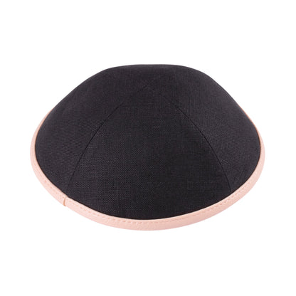 iKippah Black Linen W/ Light Pink Leather Rim