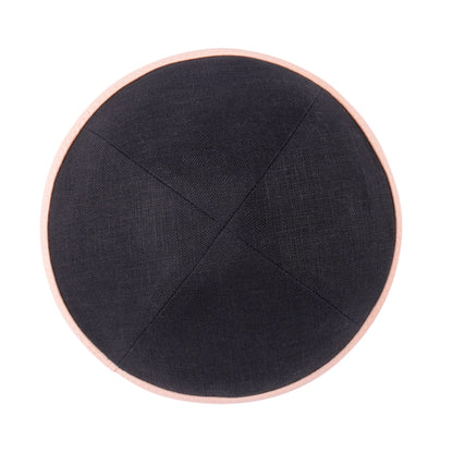 iKippah Black Linen W/ Light Pink Leather Rim